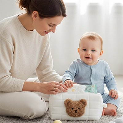Maman ferme trousse de toilette bebe beige ourson