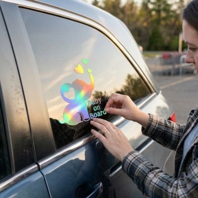 Autocollant bébé à bord éléphant multicouleur en arrière voiture