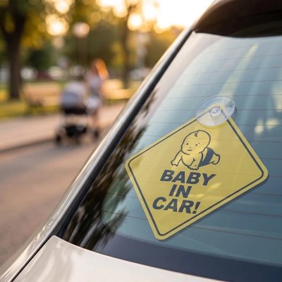 Bébé à bord visible sur vitre avant voiture