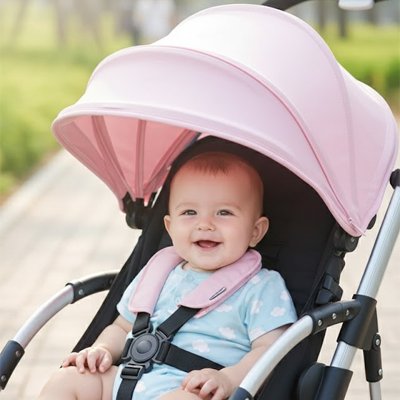 Bébé à extérieur sous par soleil pour poussette​ rose