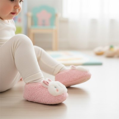 Bébé assis porte chausson bébé rose chaton