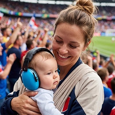 Bébé au stade porte casque anti bruit bébé bleu minicalm