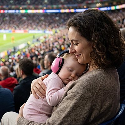 Bébé au stade porte casque anti bruit bébé rose 
