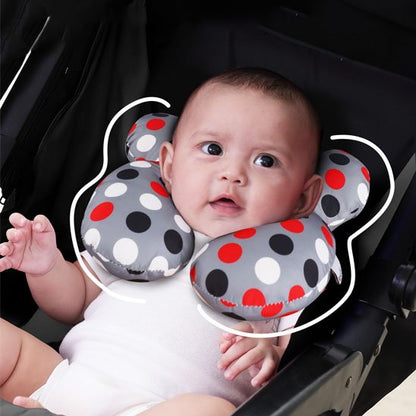 bébé couché dans poussette avec cale tête bebe  bicolore