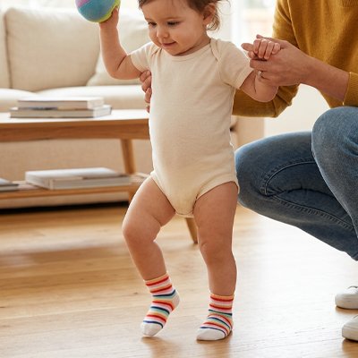 Bébé debout  porte chaussettes bebe blanc  bicolore