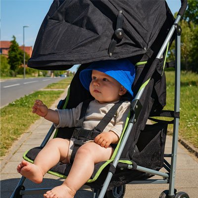 Bébé en balade sous par soleil pour poussette​ noir