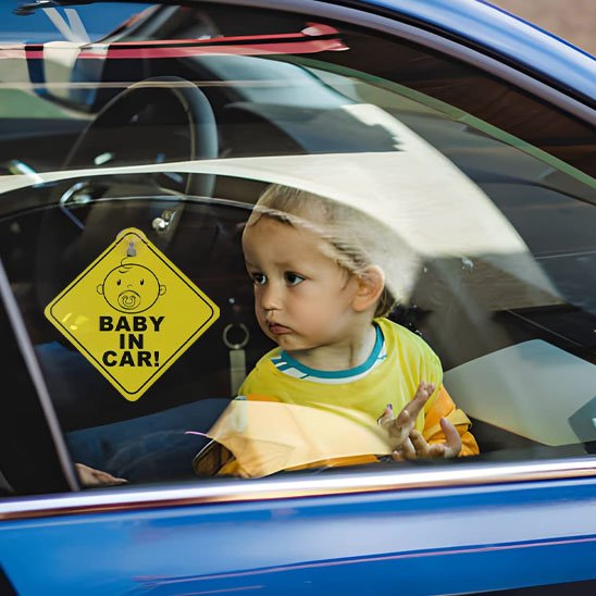 bébé en sécurité avec bébés à bord jaune sur véhicule