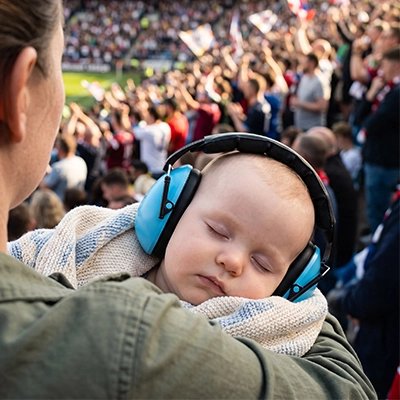 Bébé endormi porte casque anti bruit bébé minicalm bleu