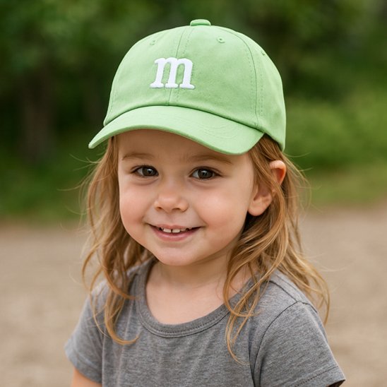 Bébé heureuse porte casquette  verte tendance 