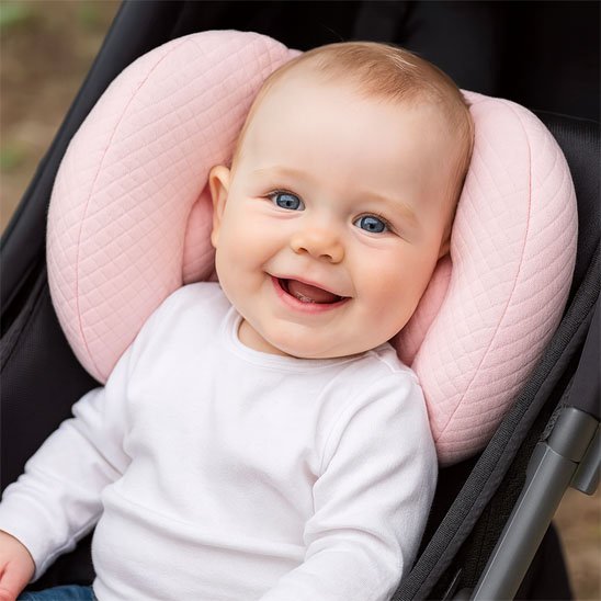 Bébé heureux porte cale tête bébé rose 