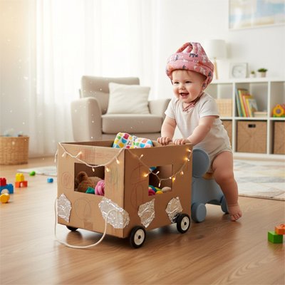 Bébé jouant porte casque bebe rose coloré