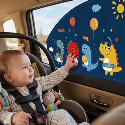 Bébé joue avec pare soleil voiture bébé dinosaure
