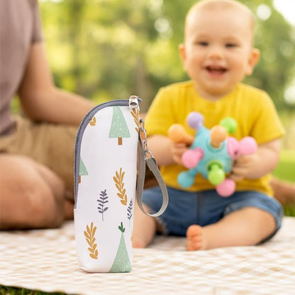 Bébé maman au pique-nique avec porte biberon gris champêtre