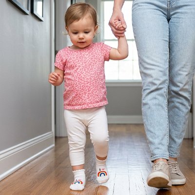 Bébé marche avec chaussettes bebe blanc arc-en-ciel