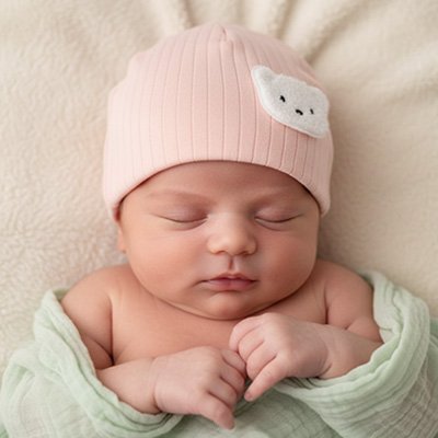 bébé mignon dort avec un bonnet bébé rose ourson