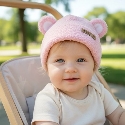 bébé portant bonnet bebe rose petites oreilles en plein air