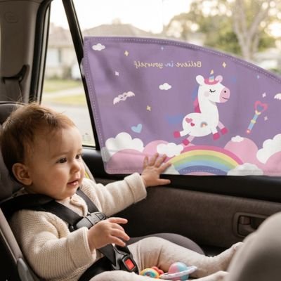 Bébé touche pare soleil voiture bébé licorne 