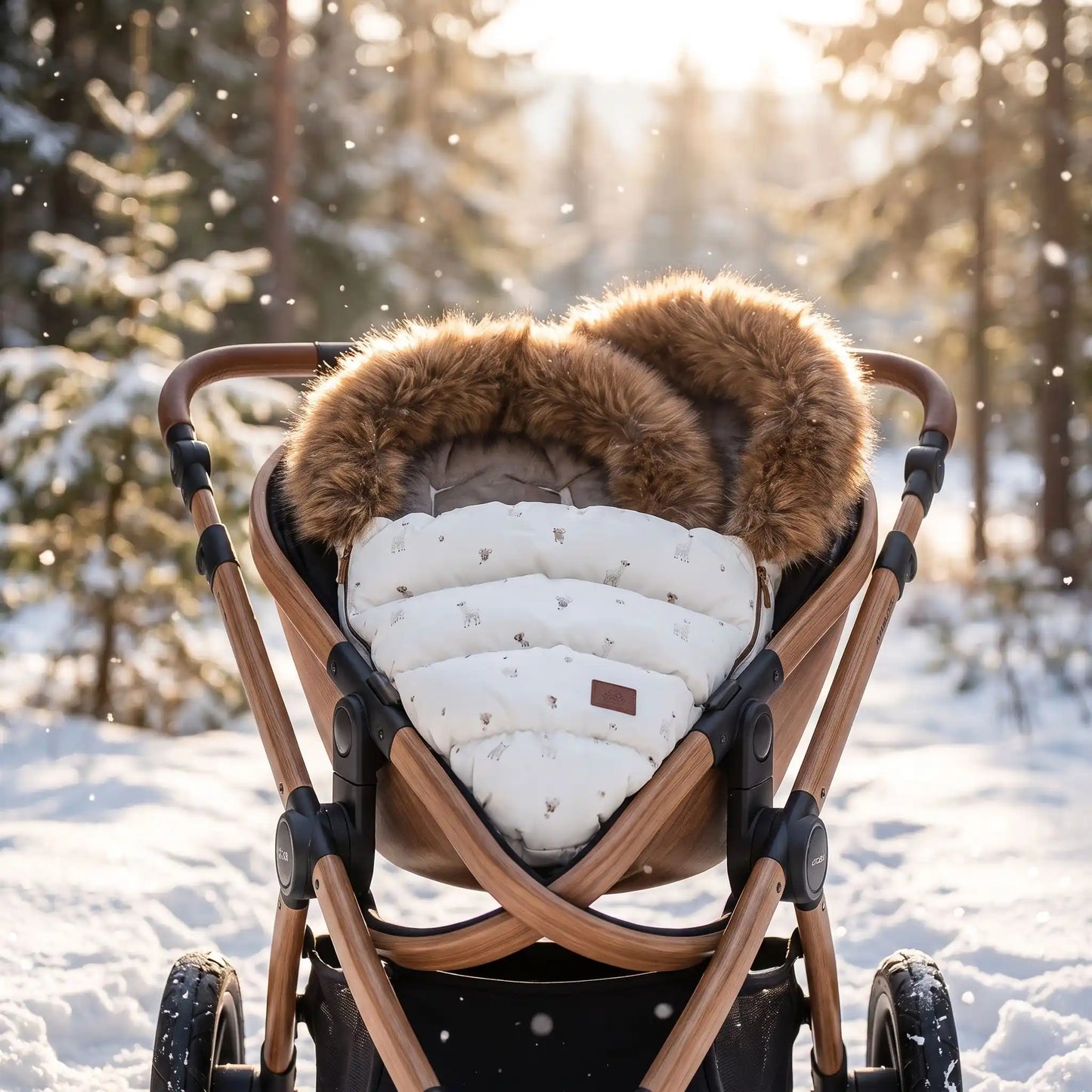 Chancelière poussette motif oie dans les bois en hiver