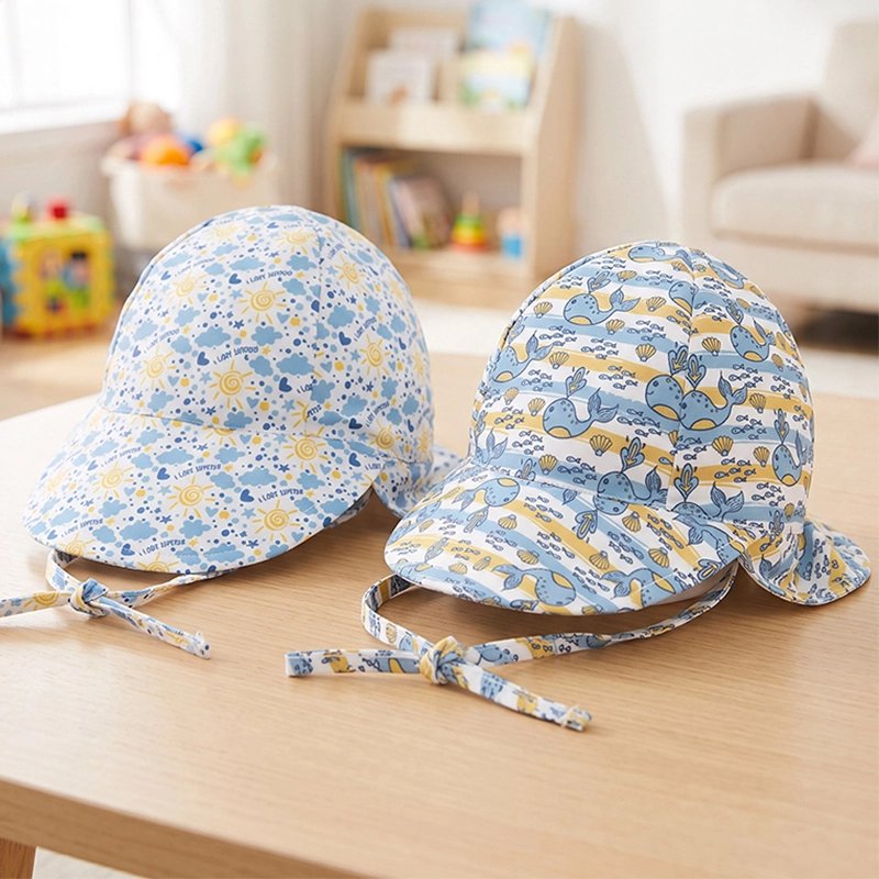 Deux casquettes bebe motifs animalier et étoiles colorés