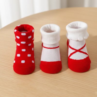 Ensemble  trois paires chaussettes bebe rouge blanc très doux