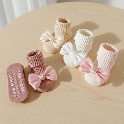 lot quatre paires chaussette bébé papillon rose blanc beige fouchard