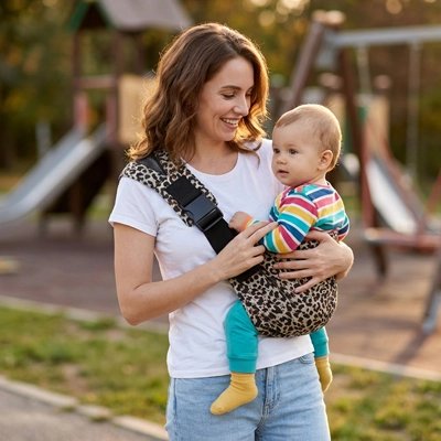 Maman avec bébé dans porte bebe model 3