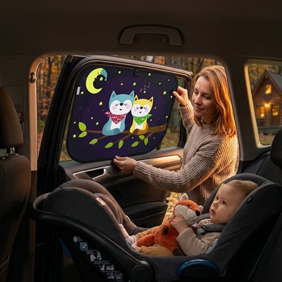 Maman montre pare soleil voiture bébé  chat