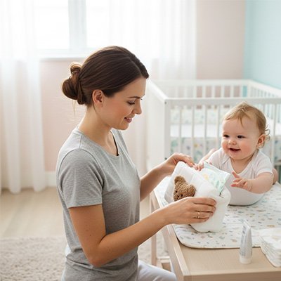 Maman ouvre trousse de toilette bebe beige ourson