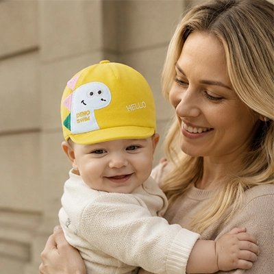 Maman porte à bébé casquette bebe rose dinosaure