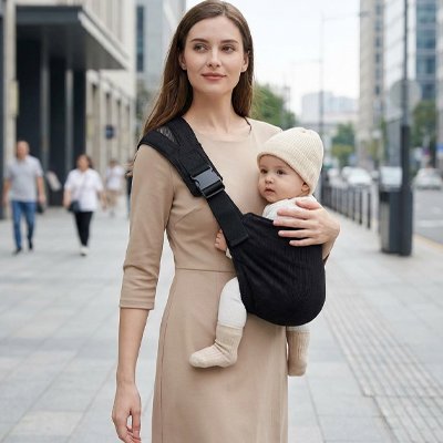maman porte bébé côté droit dans porte bébé noir
