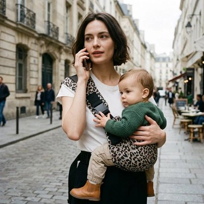 Maman avec bébé dans porte bebe model 3