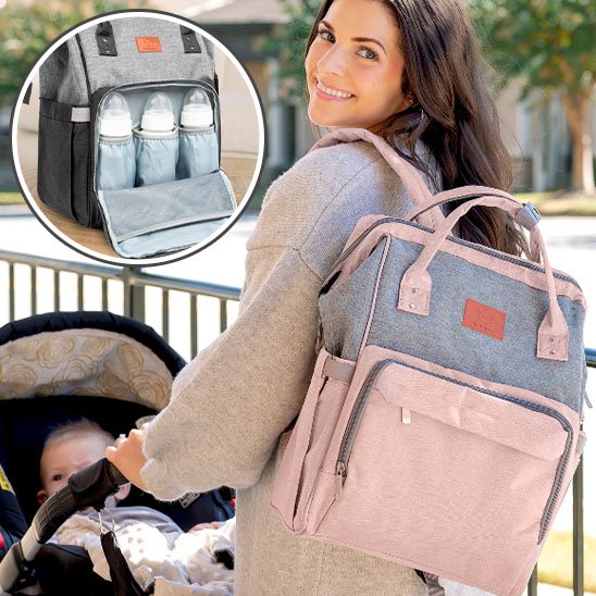 Maman porte sac à langer gris rose jean