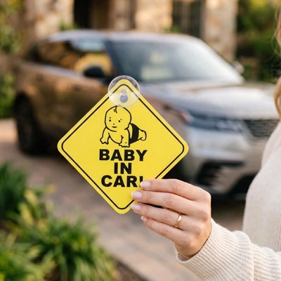 maman présente autocollant bébé à bord​