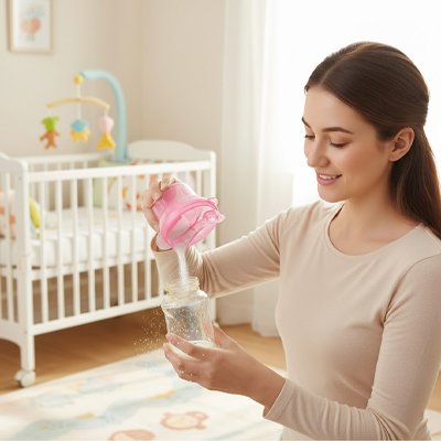 Maman renverse lait du boite doseuse lait rose design