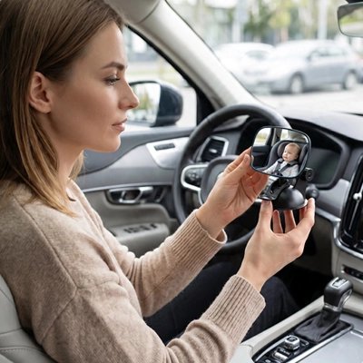 Maman scrute miroir voiture bébé