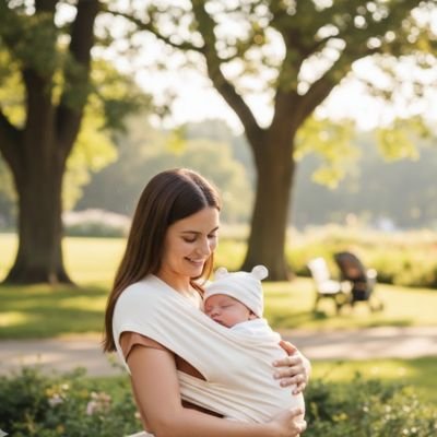 Maman souriante et bébé portant bonnet bebe  lapin dehors