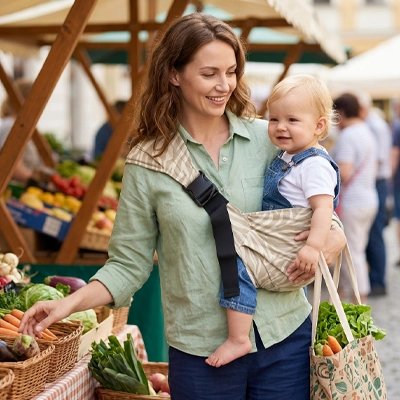 Maman tient bébé dans porte bebe model tendance 1