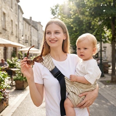 Maman tient bébé dans porte bebe model tendance 3