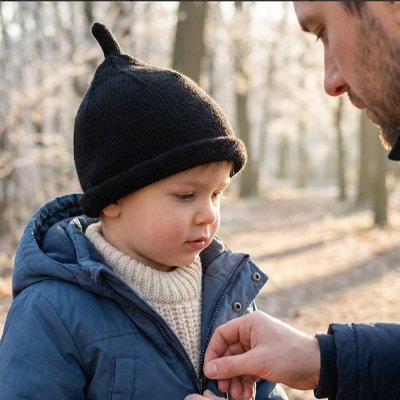 Petit moment avec bébé portant bonnet bebe noir 