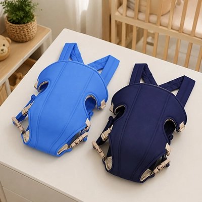 Porte bebe bleu et bleu foncé sur commode