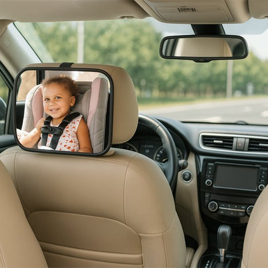 Reflet de fillette en voiture dans miroir voiture bébé
