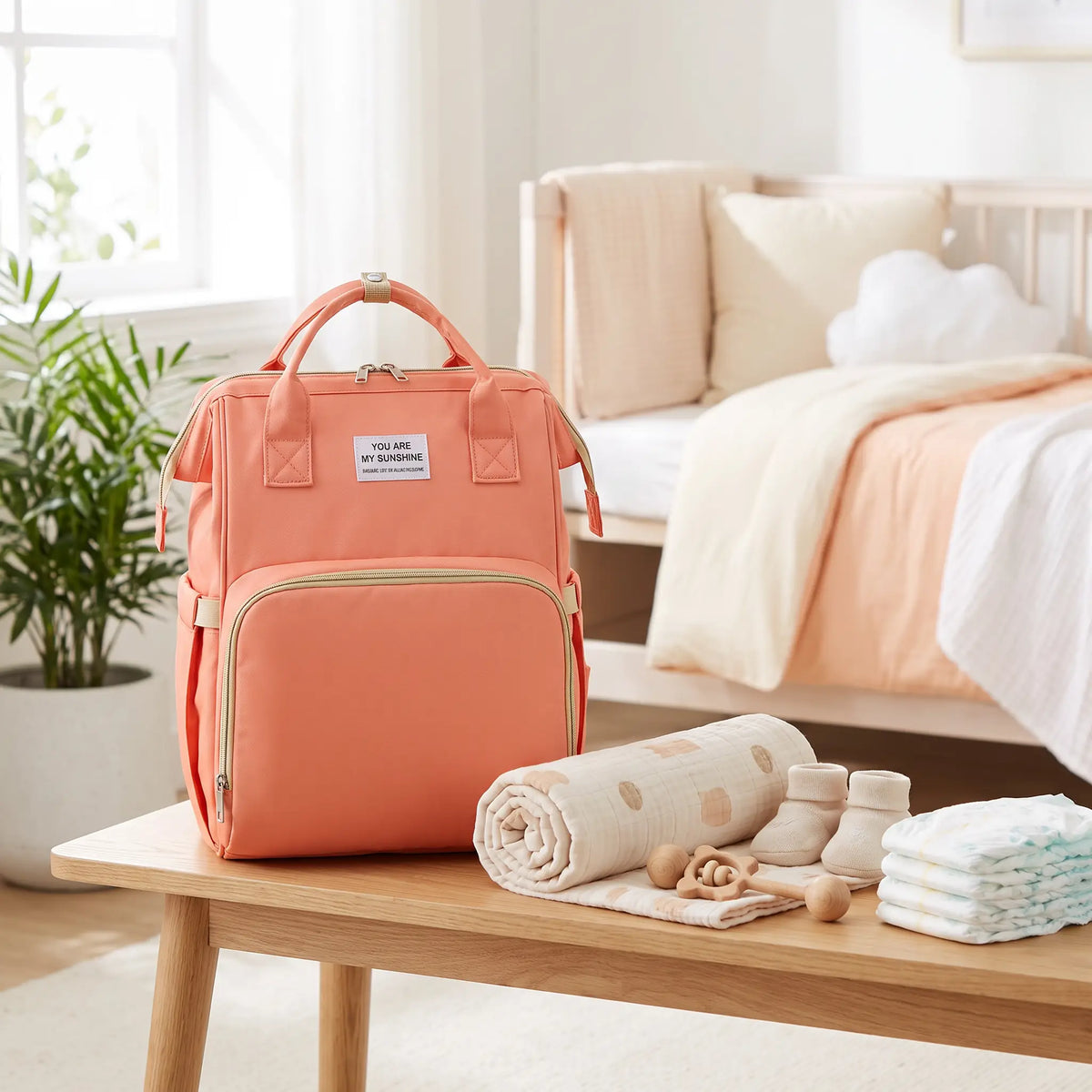 Sac a langer mommy pliable orange table chambre