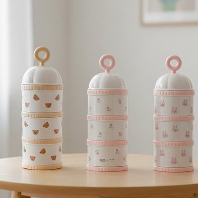 Trois boite doseuse lait pratique sur table