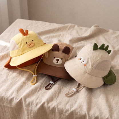 Trois chapeaux bebe jaune marron beige