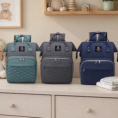 Trois sac a langer vert gris bleu